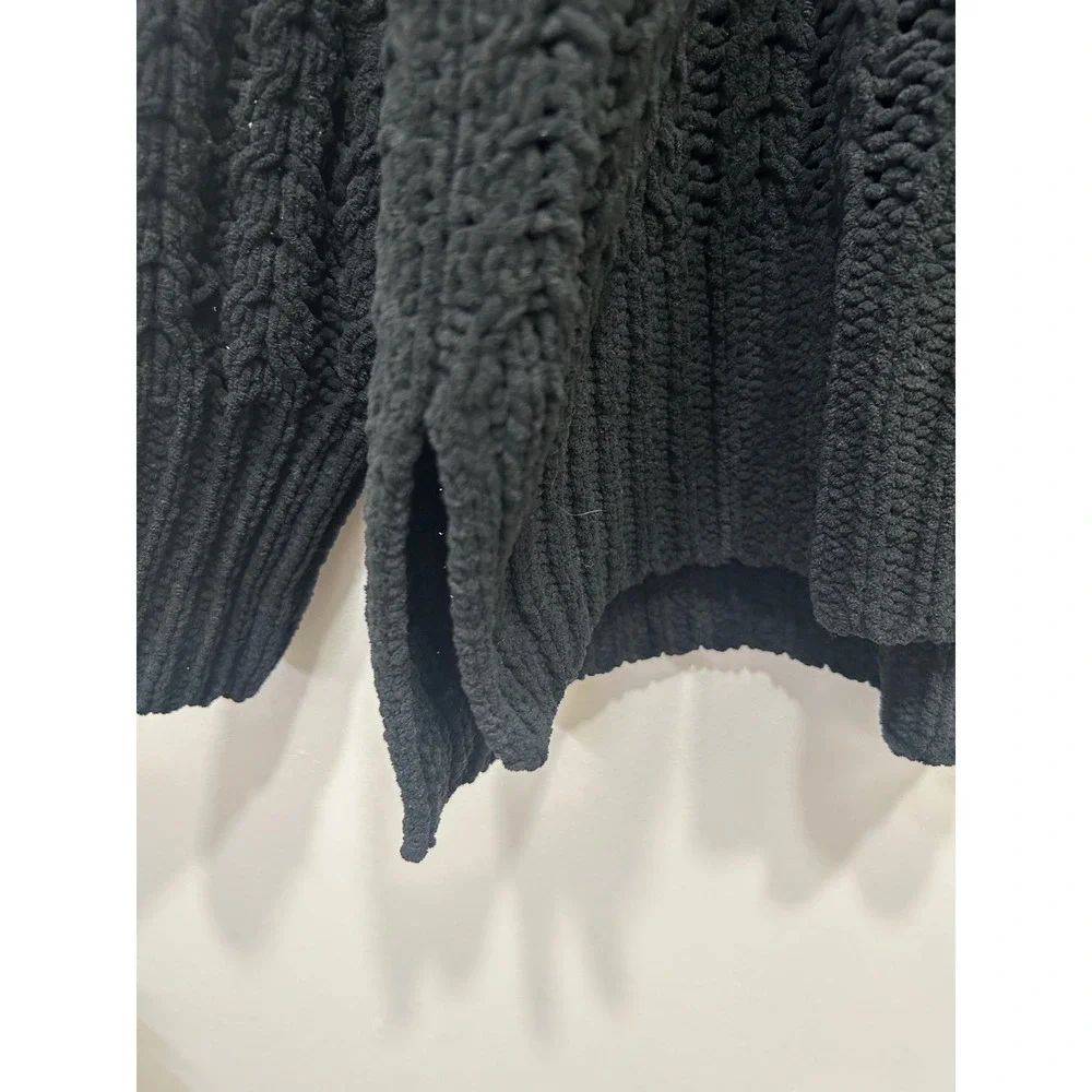Aerie Sweater Womens Medium Black Chunky Knit Oversized Pullover Collar Cozy - Picture 4 of 10
